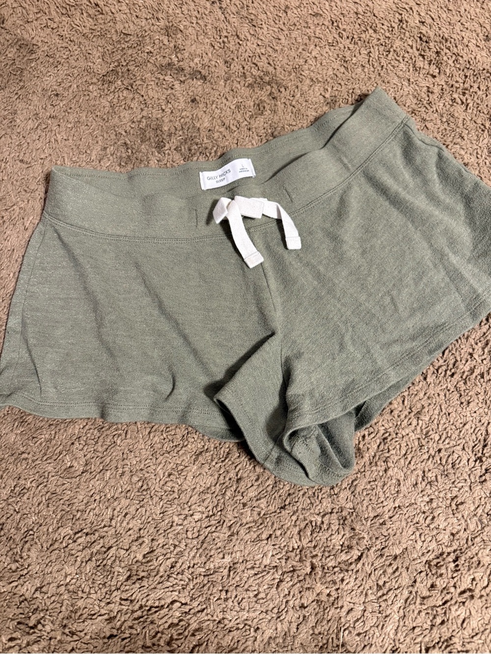 Gilly Hicks Sage Green Ribbed Knit Drawstring lounge Shorts